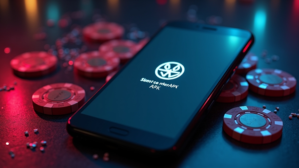 Telefon z instalacją pliku APK w ciemnym kasynowym otoczeniu