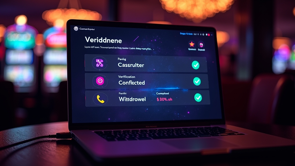 Statusy wypłat online na ekranie w ciemnym kasynie z neonowymi panelami